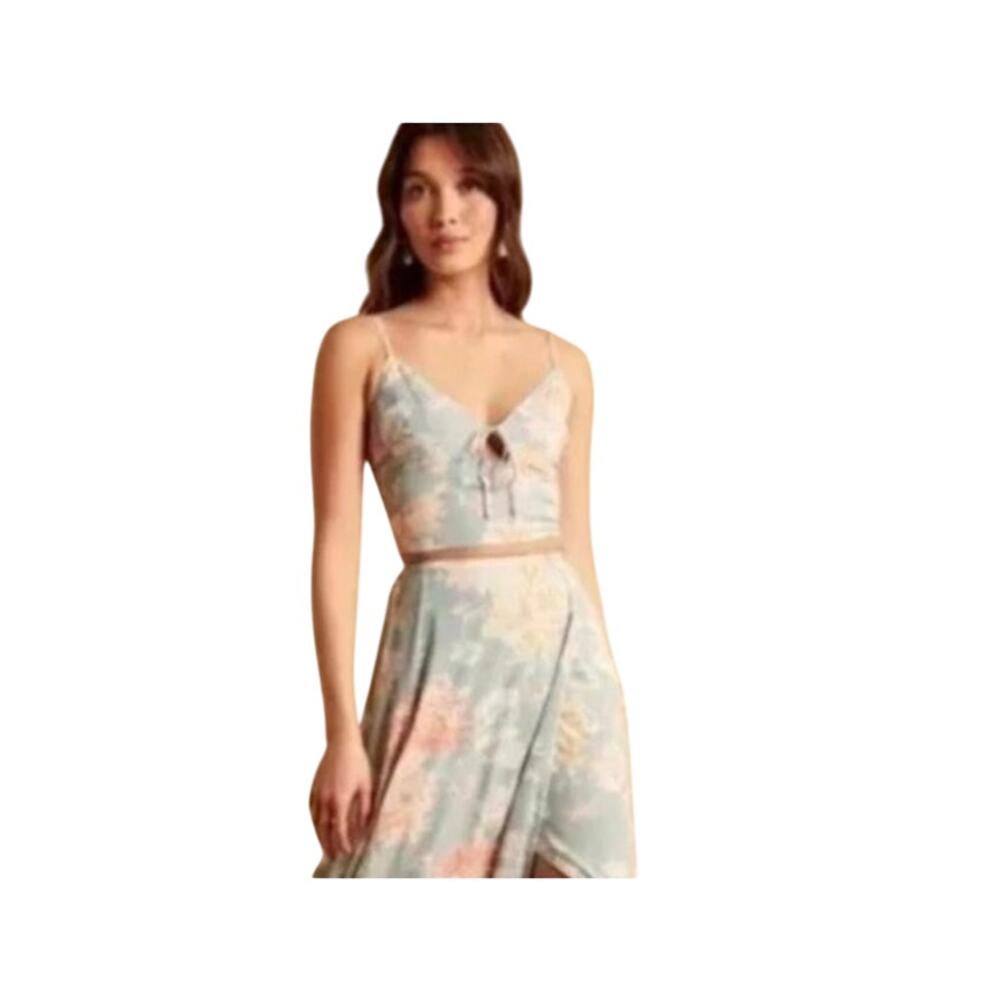 Abercrombie & Fitch Satin Blue Floral Crop top Womens XS A&F Festival